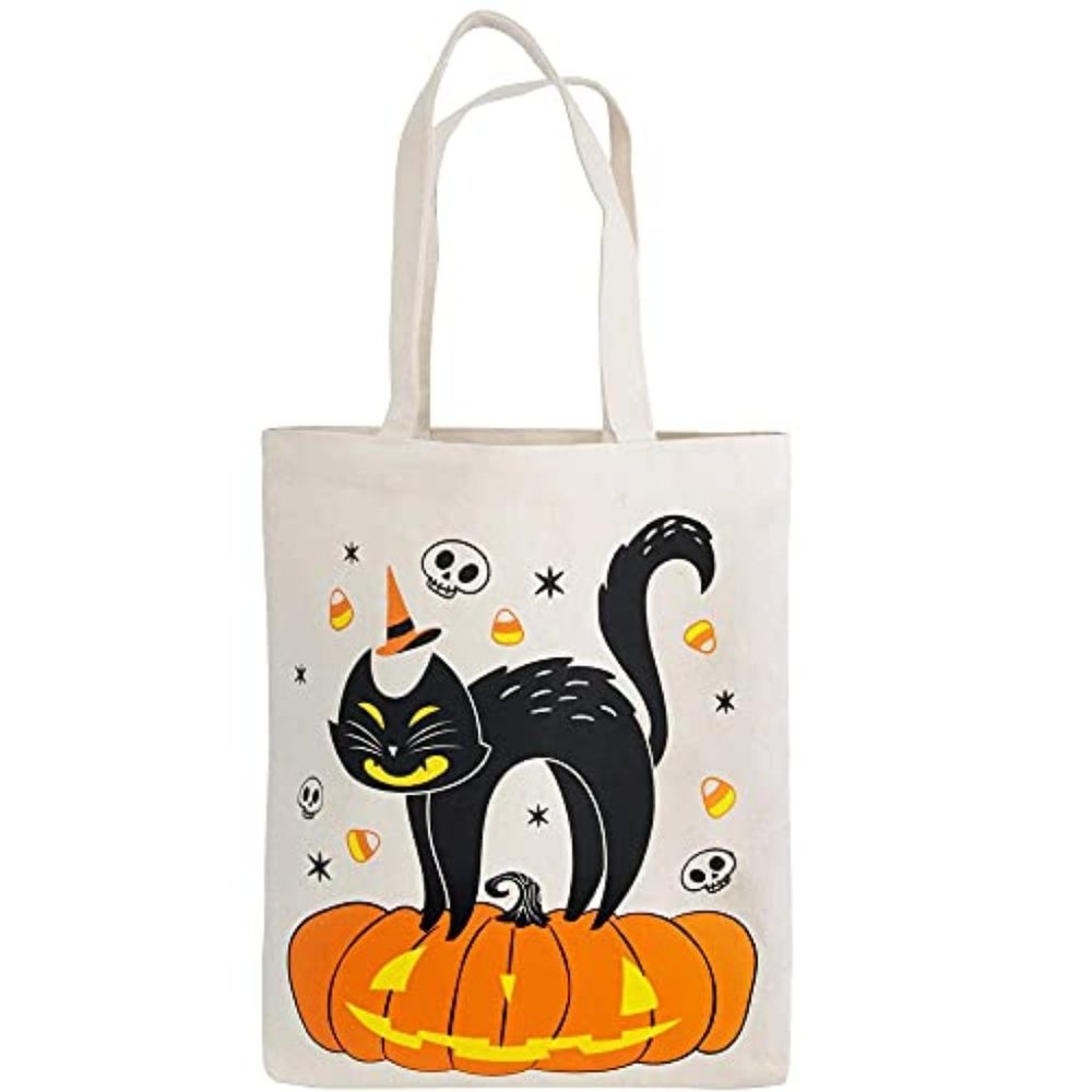 2 x Halloween Large Tote 13.75” Canvas Goody Bag for Trick or Treat